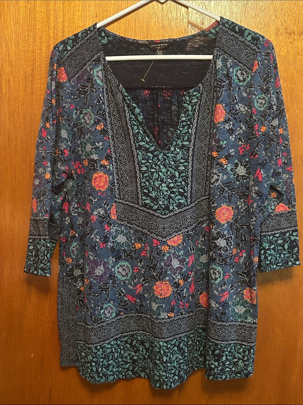 Lucky Brand Navy Floral Mixed-Print V-Neck Tunic